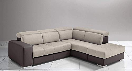 Dafne Italian Design Ecksofa 3-Sitzer mit Halbinsel rechts Kunstleder braun Nubukleder Beige (266x230x94h)