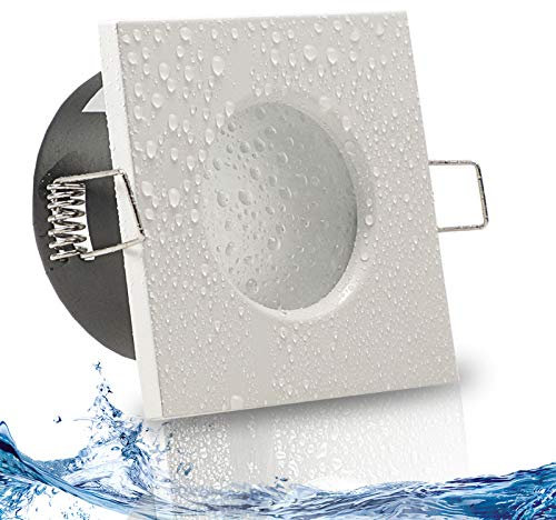 trendlights24 Aqua Base Decken Einbaustrahler eckig IP65-1er Set ultra flach 50 mm LED Spots 5W 230V Warmweiß - Weiß Einbauleuchte