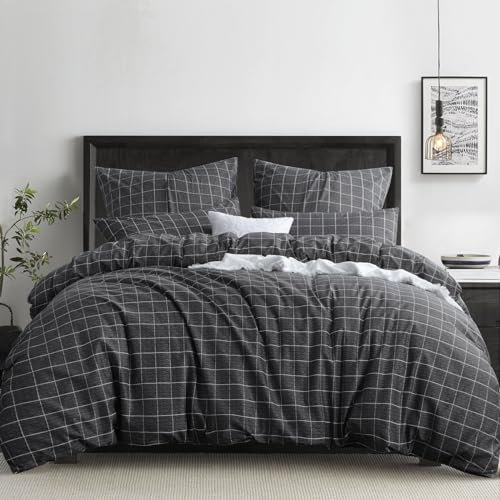 RUIKASI Bettwäsche 220x240 3 teilig Anthrazit - Bettbezug 220 x 240 Set mit Gitter Muster, Bettwäsche-Sets 220x240cm aus Mikrofaser mit Reißverschluss Weich und Bügelfrei