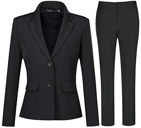 YYNUDA Anzug Set Damen Hosenanzug Slim Fit Elegant Business | Blazer mit Revers zwei Knöpfen Pattentaschen Hose mit Reißverschluss knitterfreiem Gewebe für Büro Hochzeit Alltag Set