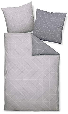 Davos Janine Fein-Biber Bettwäsche-Set 2tlg grau Silber 2 teilige Wende 135x200cm & Kissen 80x80cm Geometrisches Muster