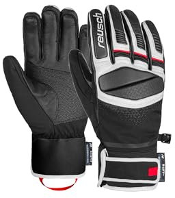 Reusch Mastery Durable, Durable, Warm Unisex Winter Gloves, Finger Gloves, Snow Gloves, Ski Gloves for Men and Women, 7745 Black/White/Fire Red, 7.5