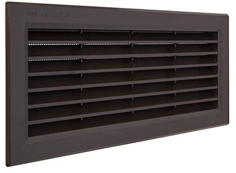 La Ventilazione P31R13M Rejilla de ventilación rectangular de plástico marrón empotrable con red antiinsectos. Dimensiones: 315 x 136 mm, 315x136 mm