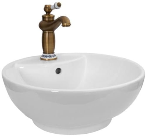 Casa Padrino Jugendstil Waschtisch Set Weiß/Antik Bronze Ø 46 x H. 37,5 cm - Retro Einhebel Wasserhahn mit elegantem runden Waschbecken - Rustikales Bad Zubehör