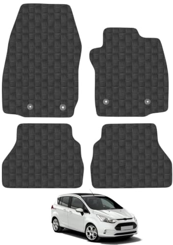 Fits Ford B-Max (2015-2017) 3mm Rubber Car Floor Mats | Tailored Fit Carpet Floor Mats non Slip Black Trim Full Coverage Compatible Accessory Front Rear Anti Slip