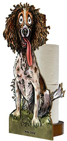 Looprints Fun Toilet Roll Storage & Kitchen Towel Holder Wooden Stand | Kitchen & Bathroom Decor & Accessories | Bryn Parry Springer Spaniel.A Great Gift Idea For Spaniel Owners & Gun Dog Enthusiasts.