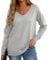 GRECERELLE Women's Casual Jumpers Sweatshirt Ladies Classic Plain Pullover Knit V Neck Long Sleeve Jumper Tops Blouse T-Shirt for Winter Fall Spring - Grey