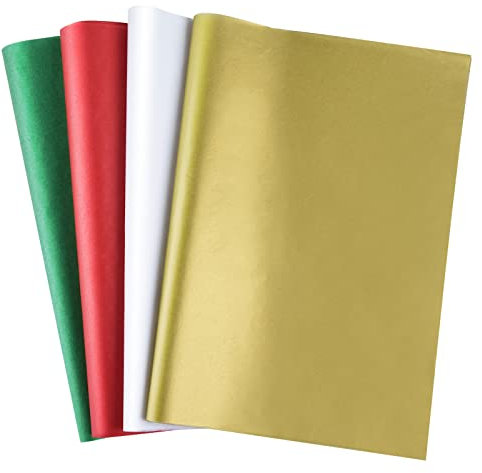 MIAHART 60 Blatt Weihnachts-Seidenpapier Bulk 50 * 35 cm Rot Grün Weiß und Gold Weihnachtspapier für DIY und Basteln Geschenktüten Verpackung Dekorationen