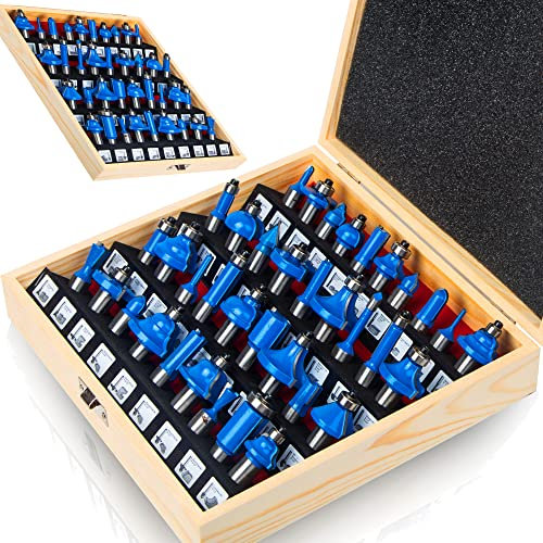 MAYLINEE 37-teiliges Fräser-Set, 12,7 cm (1/2 Zoll) Frässtifte, Wolframkarbid-Fräser, Holzbearbeitungswerkzeug, Frässchneider, Elektrowerkzeuge, Zubehör-Set für elektrische Oberfräse (1/4RK)