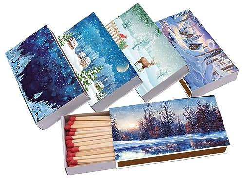 jameitop® 5 x 45er Packungen Winter Wonderland XL Streichholzschachteln, 10cm mit Schnee Design Streichhölzer Zündhölzer