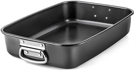 HONGBAKE Lasagna Pan 3 Inch Deep, 15x10 Baking Pan for Oven, Nonstick Cake Baking Dish for Brownie, Roasting Pans with Stainless Steel Handles, Heavy Duty, Dishwasher Safe, Dark Grey