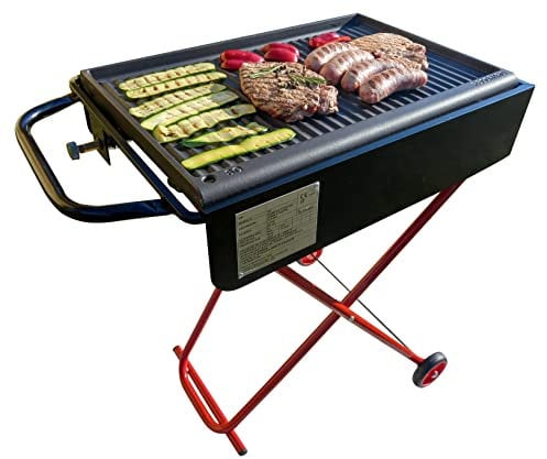 Barbecue a gas pieghevole con ruote nero e rosso, 60x38 cm
