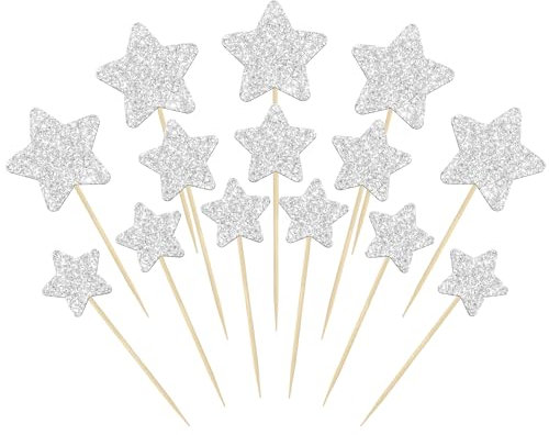 Gyufise 42Pcs Little Star Cupcake Toppers Glitter Twinkle Star Cupcake Picks Wedding Engagement Baby Shower Birthday Party Cake Decorations Supplies Mixed Size Silver