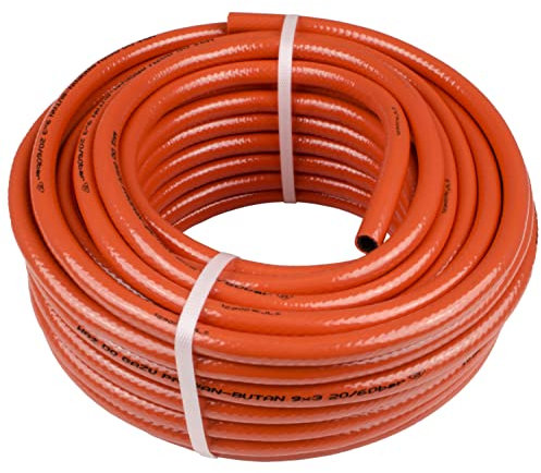 BAUSTER® Tuyau de gaz propane 2 m – Ø 9 mm – Pression 20/60 bar – Tuyau flexible renforcé pour propane/butane – Tuyau de raccordement orange avec protection