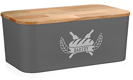 Lashuma Panera rectangular de 36 x 21 cm, para pan con tapa, color gris