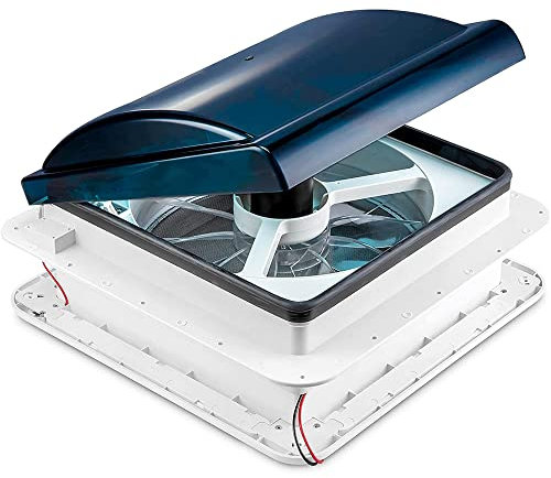 Riloer Mehrzweck-Wohnmobil-Dachlüfter mit LED-Licht, Lüfter mit manueller Gangeinstellung und Licht, 12-V-Wohnmobil-Dachlüfter mit manuellem Kurbelhub und hellblauem Deckel