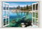 Lichi 3D Fake Window Wall Sticker of Lake View Peaceful Mountain Scenery View Mural Decal for Home Decoration