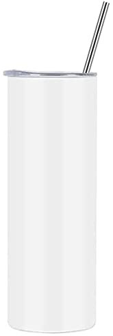 wowsubli Sublimation 20 oz Blank Skinny Tumbler with Lid and Straw, Stainless Steel Double Wall Vacuum Insulated Skinny Tumblers for Sublimation Heat Press (White,1)