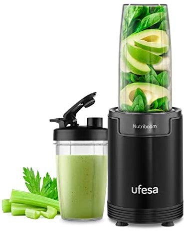 Ufesa BS2500 Nutriboom Batidora de Vaso Individual, Extractor de Nutrientes Multifuncional, 900W de Potencia, Batidos y Smoothies, Incluye 6 Accesorios