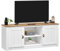 IDIMEX Mueble bajo para TV Bolton de madera maciza de pino, banco de TV en estilo rústico con 2 puertas y tiradores de conchas, mueble bajo de pino, madera maciza lacada en blanco/marrón