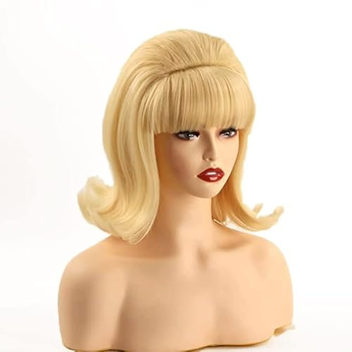 MORTICIA Damen Flip Perücke 70er Jahre Pinup Pelucas 60er Jahre Retro Beehive Stil Vintage Look Betty Rubble Perücke Halloween Kostüm Frauen Perücke wtih Bang (Ingwer) (Blond)