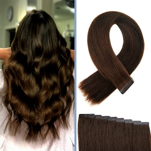 BEXI Tape In Extensions - Echthaar I Hair Extensions I Mokkabraun I Remi Qualität I (8x Strips) 50cm I geprüft im deutschen Labor