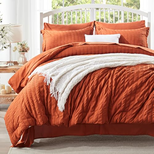 Zzlpp Bettwäsche-Set für King-Size-Betten, 7-teilig, Seersucker-Bett in einer Tasche mit Laken, leichte Bettwäsche-Sets mit 1 Steppdecke, 2 Kissenbezügen, 2 Kissenbezügen, 1 Bettlaken, 1 Spannbetttuch