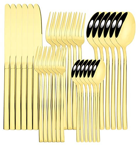 Juego de cubiertos de oro verde menta de 30 Uds., vajilla de acero inoxidable, vajilla de cocina, cubiertos, cuchillo de cena, cuchara, tenedor, juego de vajilla (Color : Gold)