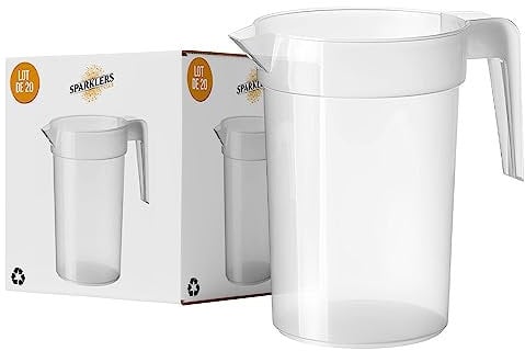SPARKLERS CLUB Pichet 1 Litre (1,25L à ras bord) - Lot de 20 - Plastique Polypropylène (PP) Réutilisable - Pichet Réutilisable,Prise en Main facile, Pichet pour tout évènement