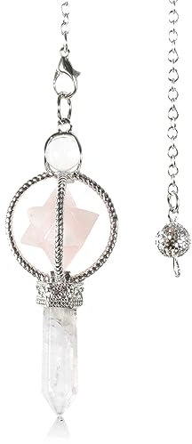 Pendule De Guérison En Cristal Quartz Rose Merkaba Avec Pierre Précieuse Hexagonale En Cristal Blanc Pour Reiki Radiesthésie Équilibre Méditation