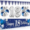 18 Geburtstag Deko Junge Mädchen, 18 Happy Birthday Banner Blau Silber, Luftballons 18 Geburtstag Wimpel Girlande, Deko 18. Geburtstag Hintergrund Ballons Marineblau Silber für Jungen Party Deko