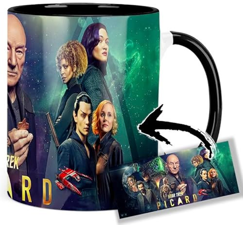 Picard Patrick Stewart Michelle Hurd Jeri Ryan Tasse Innen & Henkel Schwarz Keramikbecher Mug AAA