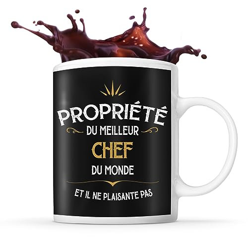 Planetee Tasse Noire Propriété du meilleur Chef | Mug café thé Idée Cadeau Homme Humour Collègue famille Anniversaire Noël