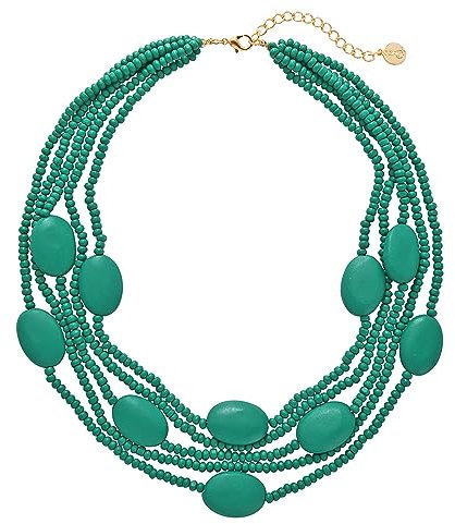 Multi Farbe 5 Schichten Holz Perlen Strang Statement Halskette für Frauen Chunky Kragen (N0019) (N0019-Teal Green)