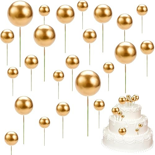 40Pcs Ball Cake Topper Decorations,Mini Balloons Cake Topper Sticks,Craft DIY Bakeware Decorating Tools,Pearl Ball Shaped Cupcake Insert Cake Topper for Baby Shower Wedding Anniversary Birthday Party