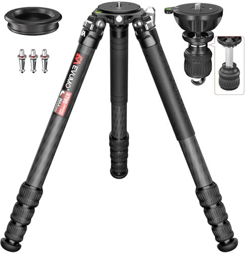 EVUMO Tripode Camara 165cm, 10x Carbono Tripodes Cámara Con Estabilizador Magnético De 75mm, Tripode Cenital Para DSLR, Tripode Fotografia De Viajes, Picos De Acero Inoxidable Extraíbles, Soporta 40kg