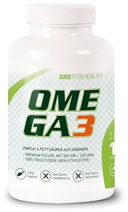 SRS Muscle - Omega 3, 120 Kapseln | aus Sardinen | 1000 mg Fischöl pro Kapsel | 50% EPA + 25% DHA | 100% Triglyceride | ohne Antioxidationsmittel | deutsche Premiumqualität
