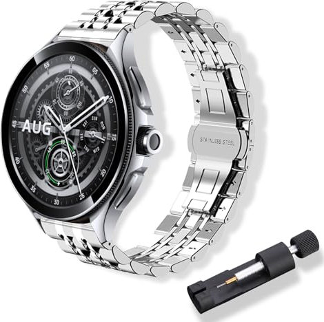 RoYiio Correa de Acero Inoxidable es Adecuada para Xiaomi Watch 2 Pro/S3/S2/S1 Active/S1 Pro, 22mm Correa de Metal para Venu 3/Venu 2/Forerunner 265/Vivoactive 4 - Plata