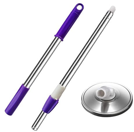 Midremer Spin Mop Replacement Mop Handle, 49-inch 360 Degrees Rotating Telescopic Replacement Mop Stick with Stainless Steel Disc for Spin Mop Bucket Cleaning System (Stainless Steel Disc, Purple)