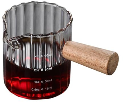 soulnioi Coffee Shot Glasses Measuring Cup with Wood Handle, Borosilicate Glass with Scale, Milk Espresso Shot Glasses (90ML-C3)