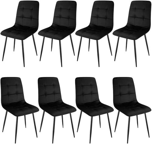 WAFTING Esszimmerstühle 8er Set, gepolsterter Stuhl mit hoher Rückenlehne und holländischem Samtdesign, Esstischstühle mit Metallfuß, für Esszimmer, Wohnzimmer und Empfangsraum, Schwarz