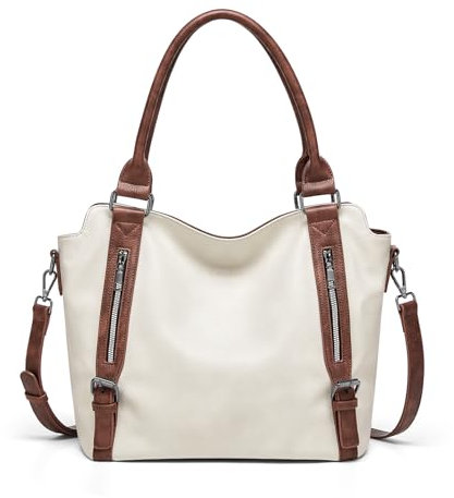 Cnoles Tote Tasche für Frauen Veganes Leder Umhängetasche Mode Große Geldbörse und Handtaschen Damen Hobo-Taschen (weiß-0158D)