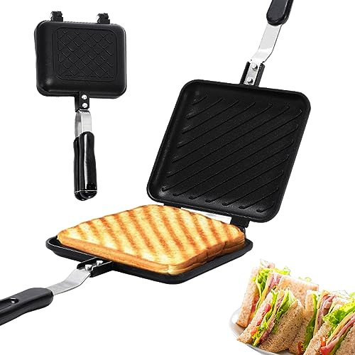 Peosaard Sandwich Presse, gerösteter Sandwichhersteller Nicht-Stick-Camping-Toaster Schnellheizteastie-Hersteller doppelseitiger Sandwichpresse mit Nicht-Slip-Anti-Scald-Griff zum Brotfrühstück