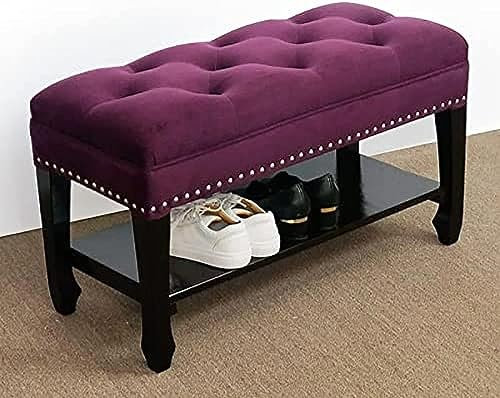 EsEntL Massivholz-Eingangsbank, Schuhaufbewahrungsbank, Bequeme Polsterbank, Schuhbank, Bänke, Flur, Schuh-Organizer, lila, 100 x 35 x 45 cm (39 x 14 x 18 Zoll)