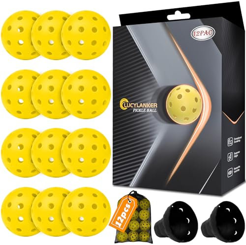 LUCYLANKER Balles de Pickleball D'extérieur, 40 Trous pour Le Sport en Plein Air, Balles de Pickle à Rebond Élevé et Durables pour Tous Les Styles de Raquette de Pickleball (Jaune, 12 Pieces)