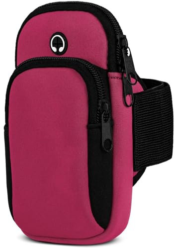 moex Handytasche Joggen für Xiaomi 14 Ultra Sportarmband Handy aus Neopren, Handyhalterung Arm zum Laufen Sport Armband, Laufarmband mit 2 Fächern, Lauftasche Jogging - Pink