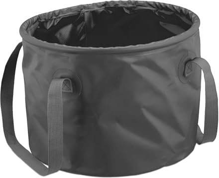 Relaxdays Cubo Plegable Camping, 15 L, Replegable, Cubeta de Viaje con Asas, 23x31x31 cm, Exterior, PVC, Gris
