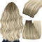 YoungSee Echthaar Tressen zum Einnahen Blond 55cm Tressen Echthaar Aschblond Ombre Blond Haartressen Echthaar Weft Extensions Echthaar Doppelt Tressen Weave Extensions Echthaar 100g #SUN