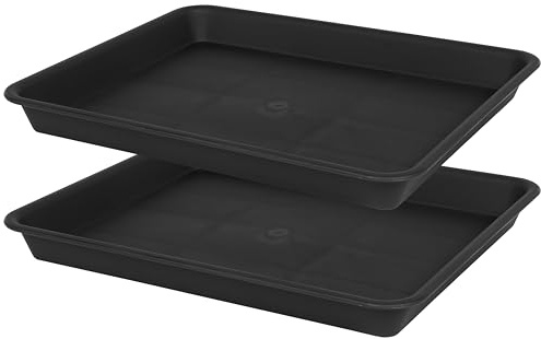 VUWEZ Plant Saucer Growing Tray, Seed Starter Tray Rectangular, Heavy Sturdy Plastic Plant Drainage Saucers, Plant Drip Trays for Pots, Seed Starter Growing Trays (11 x 9 inch, 2 Pack)