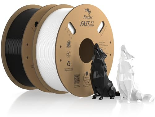 Creality Fast PLA Filament, Weiß + Schwarz Filament 1.75mm Fast PLA 2KG, 3D Drucker Filament PLA Maßgenauigkeit +/- 0.03 mm, 3D Druck Materialien für die Meisten 3D Drucker, 2 Rollen